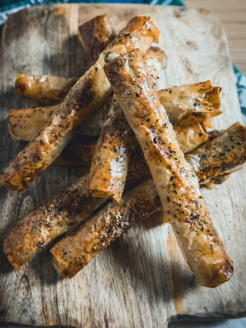 Filo Pastry Cigars with Asparagus, Sesame and Parmesan